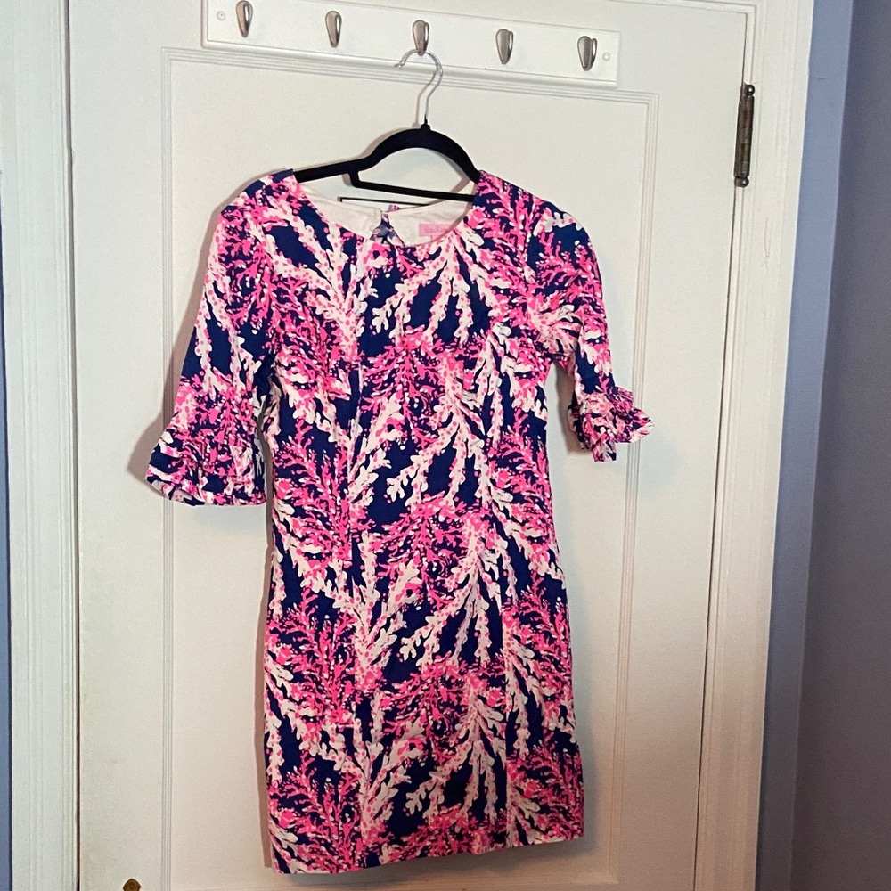 Lilly Pulitzer Vibrant Pink and Blue Long Sleeve Dress